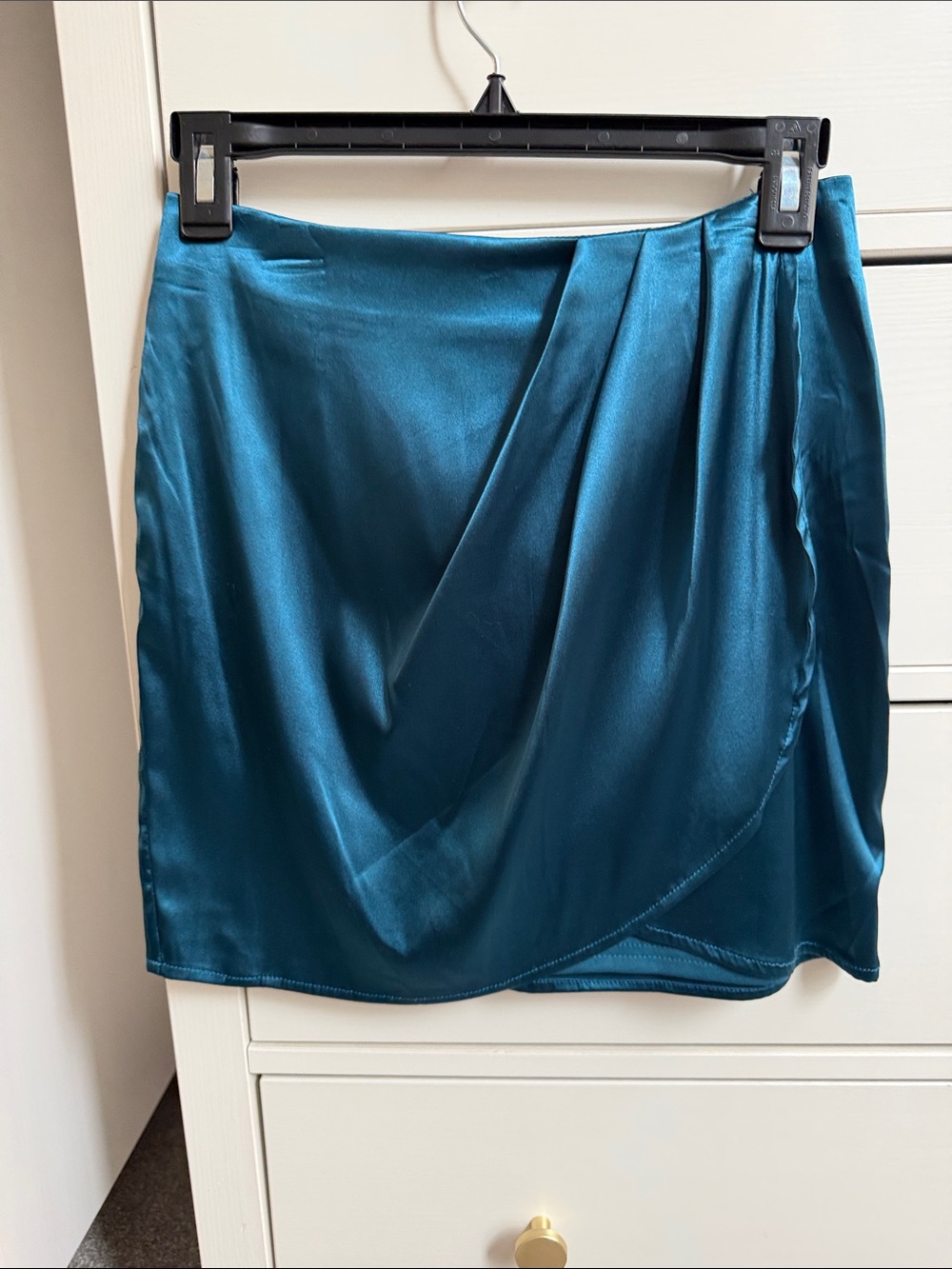 Satin Draped Mini Skirt in Teal